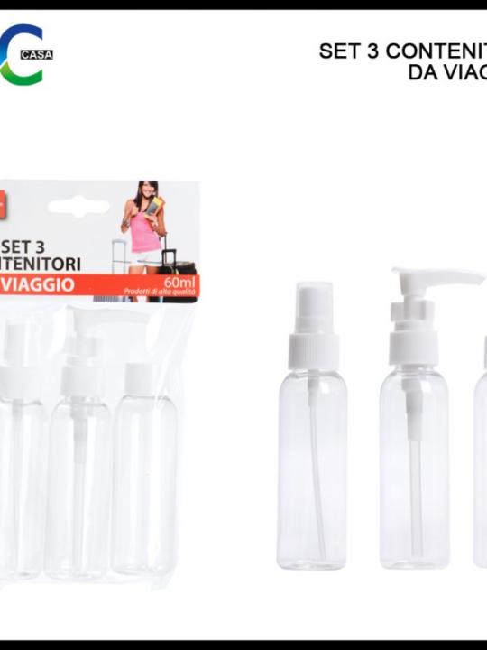 Contenitore Vuoto Viaggio 60Ml 3Pz T/Bia