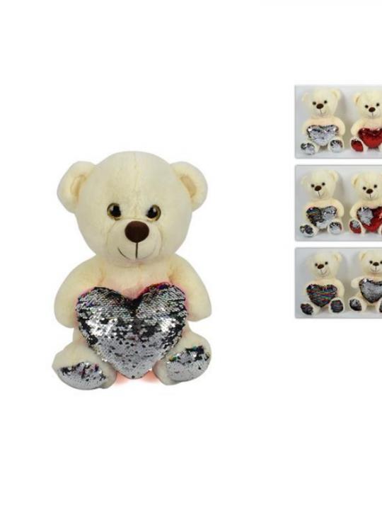 Peluche Orso C/Cuore Paillettes Cm30