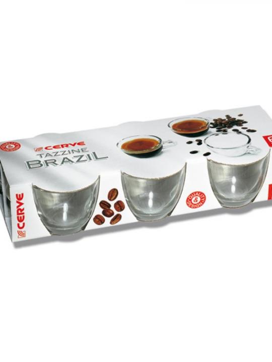 Conf. 6 Tazza Caffe Brazil Vetro Trasp.