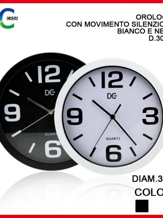 Orologio C/Mov. Sil Bianco E Nero D30Cm